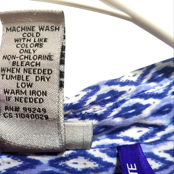 Catherines Blue White Abstract Diamond  Print Cotton Blouse Plus Sz Petite 2XWP - Picture 3 of 6